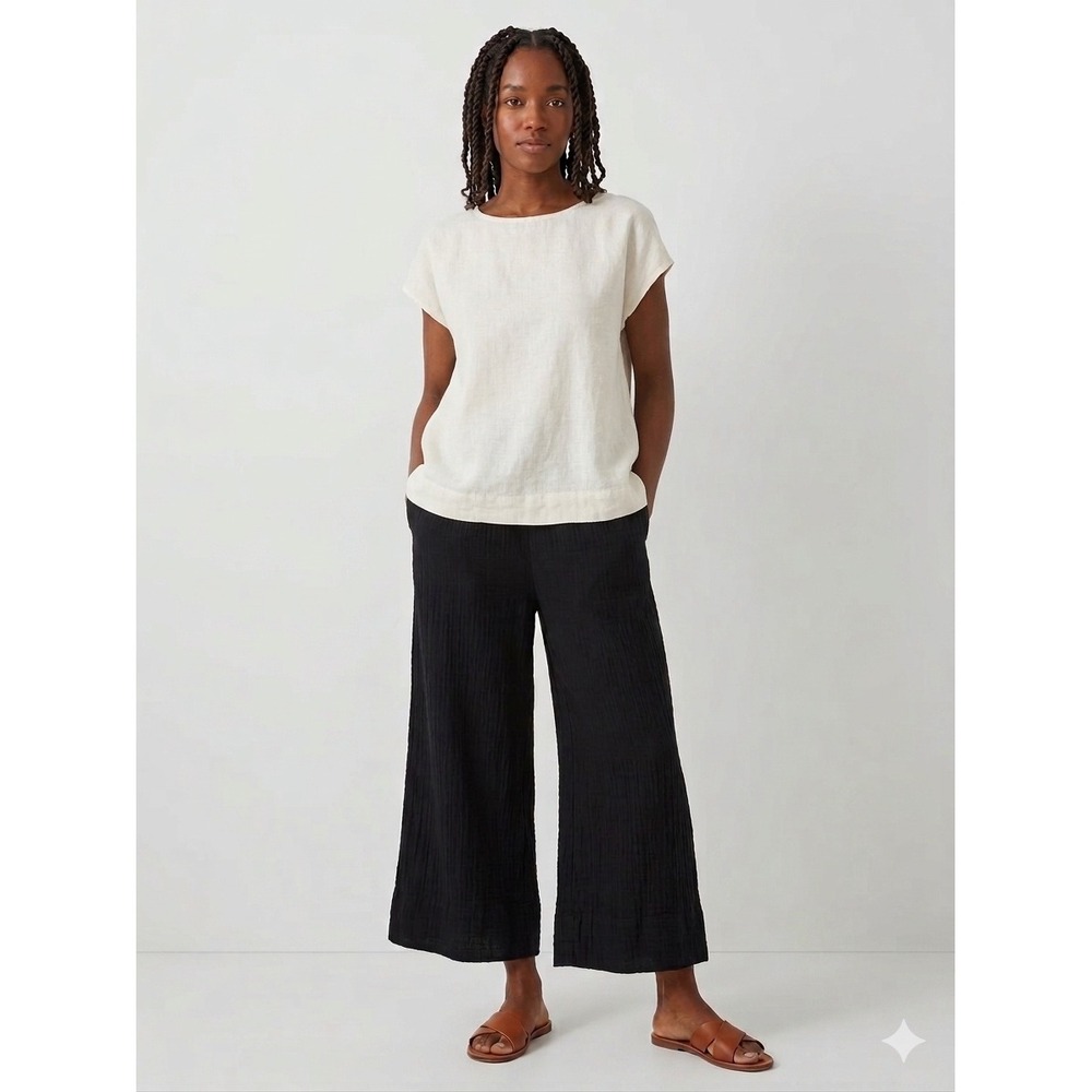 Oh My Gauze! Wide Leg Pants Size 1 S/M Crop Coastal Lagenlook Capsule Boho Loose